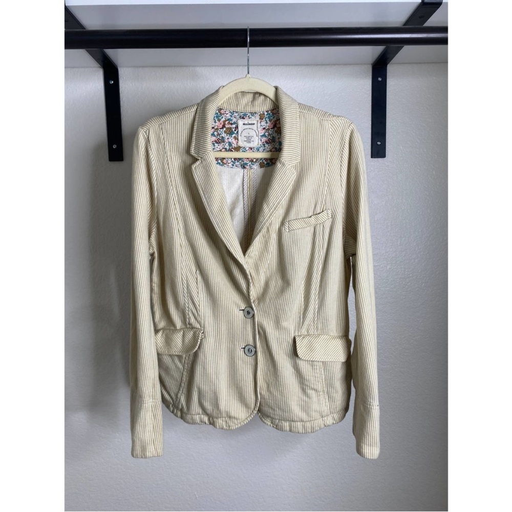 Anthropologie Allihop tan strip soft blazer jacket | L